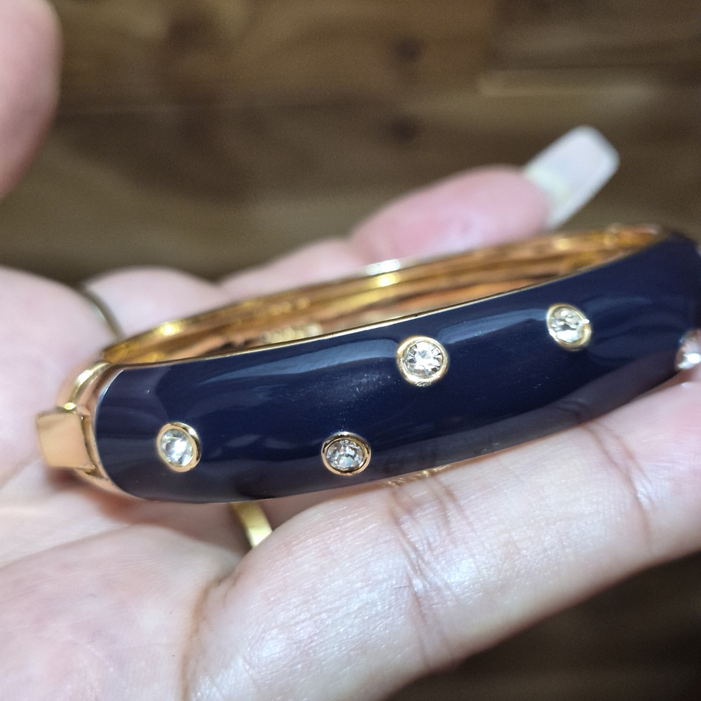 J. Crew Navy Enamel Bangle with Crystal Studs